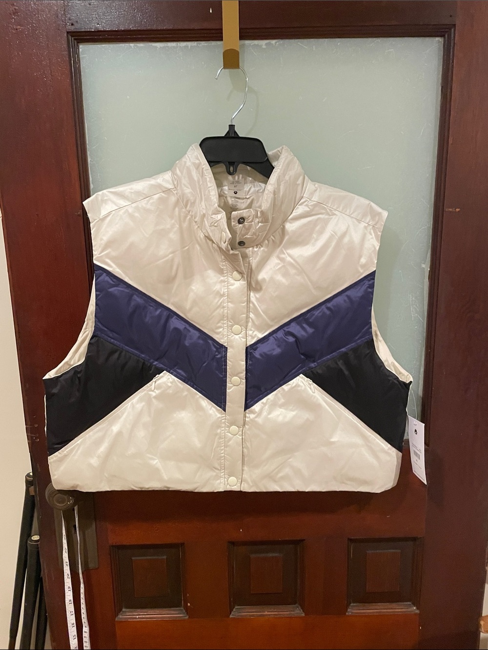 Spiritual Gangster Cream Quilted Vest with Navy & Black Chevron